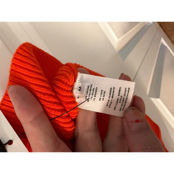 Helmut Lang M Contour Ribbed Knit Dress $395 Off Shoulder Long Sleeve Orange - Picture 11 of 12